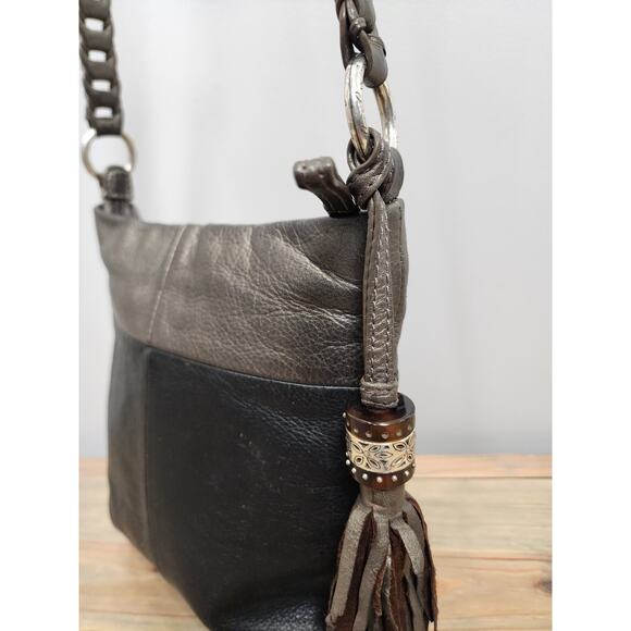 Brighton 2 tone Black & Bronze Crossbody Purse Tassel - Picture 3 of 11